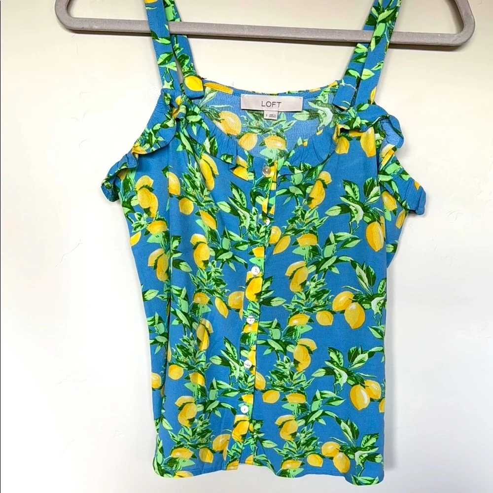 LOFT Blue Lemon Print Women's Top - Picture 4 of 13